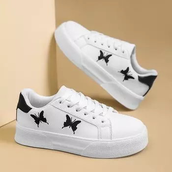 Spring And Autumn Large Size Women S Shoes Color Matching Flat Bottom Lace-Up Board Shoes Women S Versatile Casual Sports Shoes Low Top White Shoes 36