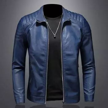 Spring and Autumn Leather Fashion Leather Jacket Men s First Layer Leather Motorcycle Jacket Thin Jacket M чёрный