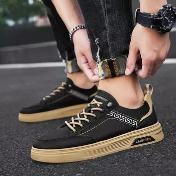 Spring and autumn leather low-top foot cover lazy board shoes casual flat single shoes men s new four-season retro trendy shoes 39