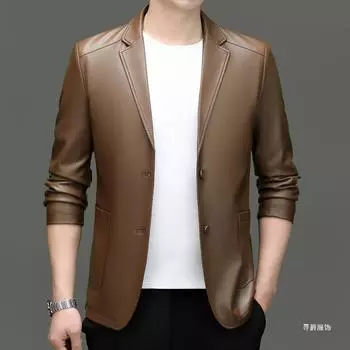 Spring and Autumn Leather Men s Cowhide Leather Suit Casual Leather Suit Business Slim Handsome Youth Jacket 170