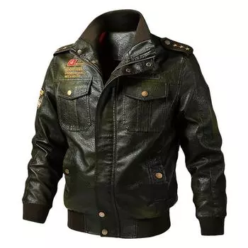 Spring and Autumn Leisure Washed Locomotive Pu Leather Jacket Plus Size Multi-standard Collar Men s Military Uniform Leather Jacket M