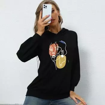 Весна и осень с принтом букв, модный и повседневный, с воротником-стойкой, бархатный, с капюшоном, свободный свитер для студенток, европейские товары XS