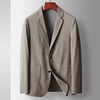 Весна и осень Легкий роскошный деловой однотонный пиджак для среднего и молодого возраста из микроэластичного материала, не требующий глажки 180 хаки