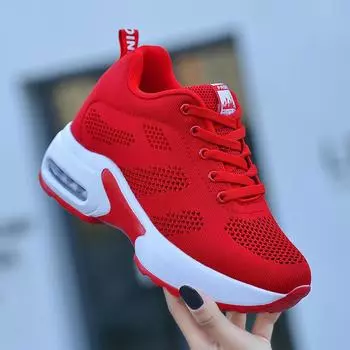 Spring and autumn little white shoes fly-woven mesh inner height-increasing women s shoes sports shoes casual travel shoes platform dancing shoes 34