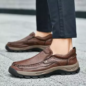 Spring and Autumn Live 2025 Hot-selling Popular Leather Shoes Men s Large Size Men s Casual Leather Hiking Shoes 38 чёрный