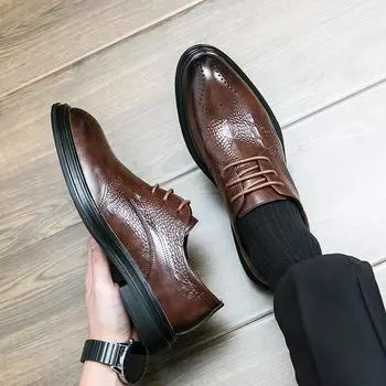 Весна и осень Мужские туфли из лакированной кожи Туфли-броги для мужчин Официальные свадебные вечерние офисные мужские оксфорды Деловая обувь 37 чёрный