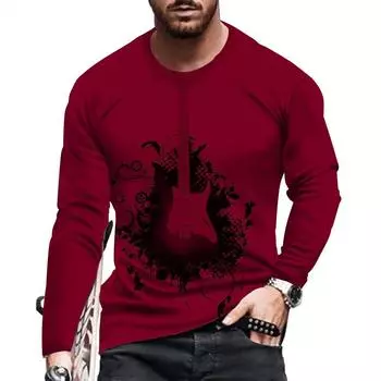 Spring And Autumn Men Guitar Pattern 3d Printed Round Neck Long Sleeve Street Personality Trend Large Size Loose Casual Top XXL
