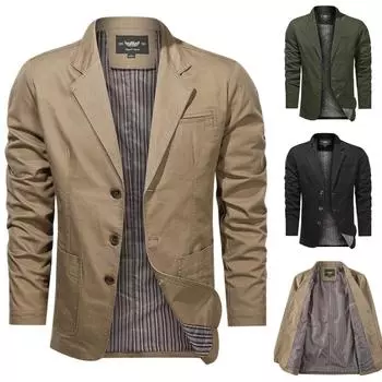 Мужской ретро свободный весенне-осенний трехбортный костюм однотонный костюм деловой многокарманный повседневный обычный пиджак пальто XXXXL чёрный