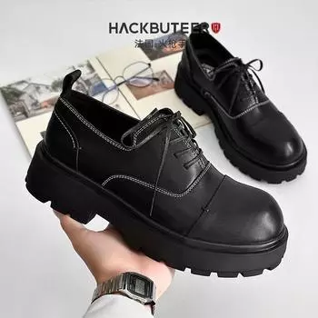 Spring and Autumn Men s 2025 New Youth Casual Leather Commuting Work Increased Thick-soled Black Trendy Sneakers Shoes 39