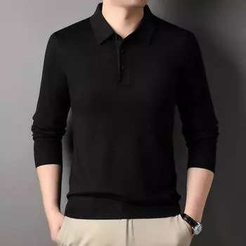 Весенне-осенняя мужская дышащая футболка среднего возраста, новый воротник-поло, однотонный, длинный рукав, модная повседневная мода M