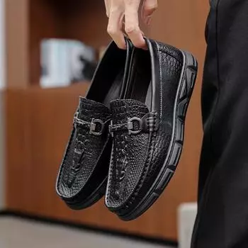 Весенние и осенние тенденции в области бизнеса для мужчин. Обувь с мягкой подошвой. Повседневная кожаная обувь. Дышащая модная обувь. 38 чёрный