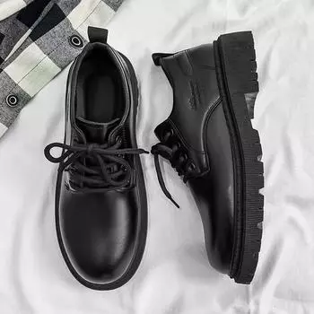 Spring and Autumn Men s Casual Leather Shoes Big Head Shoes British Tooling Shoes Korean Edition Trendy Black Small Leather Shoes Shallow Mo 39