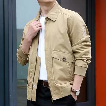 Весенне-осенняя мужская хлопковая летная куртка свободного покроя большого размера с верхом и несколькими карманами, мужская одежда M хаки