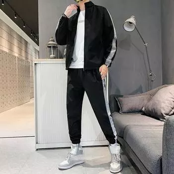 Spring and Autumn Men s Fashion Casual Sports Suits XXXXL белый