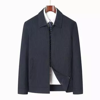 Spring and Autumn Men s Jacket Business Casual Lapel Striped Jacket Men s Jacket 175 чёрный