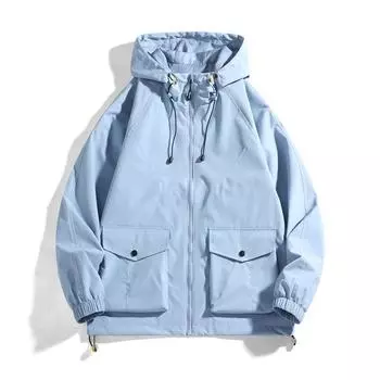 Spring and Autumn Men s Jacket Casual Hooded Tooling Trend Thin Multi-Pocket Solid Color Teen Jacket Men M чёрный