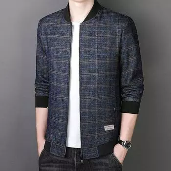 Весенняя и осенняя мужская куртка Куртка для среднего и молодого возраста Мужская куртка с бейсбольным воротником Мужская куртка для папы M синий