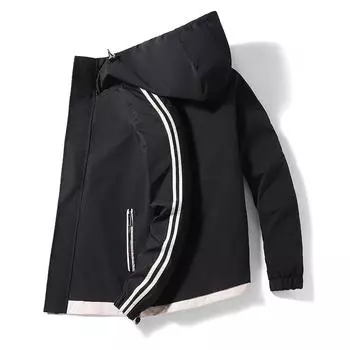 Весенняя и осенняя мужская куртка, модная брендовая универсальная мужская одежда, молодежная корейская повседневная куртка M чёрный