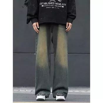 Spring and Autumn Men s Loose Straight Jeans Heavy Sand Wash Retro Casual Jeans Trousers Men S