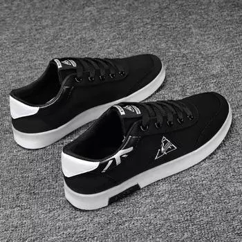 Spring and Autumn Men s Low-top Canvas Shoes Korean Edition Fashion Breathable Board Shoes Lace-up Flat Casual Shoes Trendy Shoes 39 чёрный