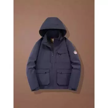 Spring and Autumn Men s Middle-aged Mountain Camping Casual Jacket Functional Outdoor Lapel Wear Long-sleeved Jacket M чёрный