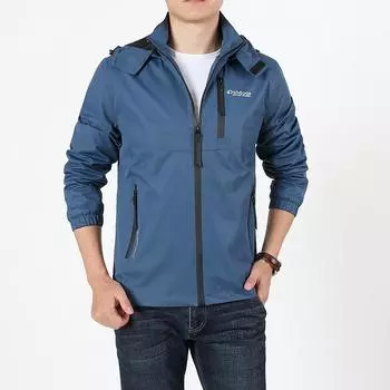 Весенне-осенняя мужская альпинистская тонкая дышащая куртка средней длины со съемным капюшоном и воротником-стойкой M