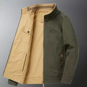 Весенне-осенняя мужская куртка из чистого хлопка с обеих сторон, воротник-стойка, мужское пальто среднего возраста большого размера M