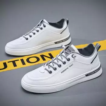 Spring and Autumn Men s Shoes 2025 New Korean Edition Trend Sports and Leisure Shoes Leather Surface One Pedal Versatile Men s Little White Shoes 39 чёрный