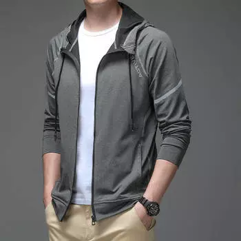 Spring and Autumn Men s Sports Jacket Zipper Cardigan Sweater Hooded Large Size Fitness Running Jacket Men L чёрный