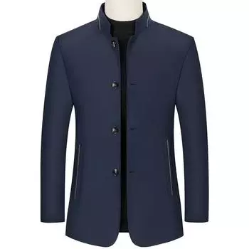 Весенне-осенняя мужская повседневная куртка с воротником-стойкой, для среднего возраста, облегающая деловая мужская куртка M чёрный