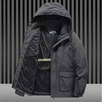 Мужской тренчкот на весну и осень, повседневный, с воротником-стойкой, свободный топ, большой размер, со множеством карманов, для среднего возраста, съемный верх для шляпы M