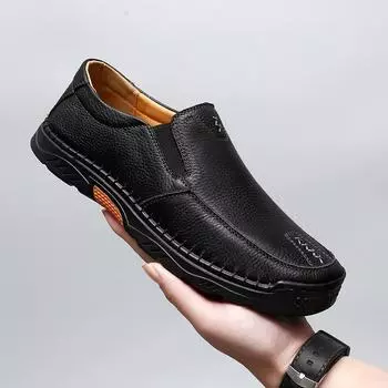 Spring and Autumn Men s Trendy Shoes New Youth Casual Leather Shoes Leather Business Daily British Top Cowhide Lazy Shoes 38 коричневый