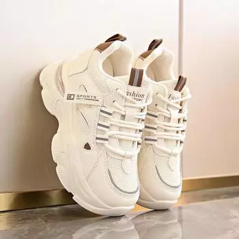 Весенне-осенняя сетчатая дышащая внутренняя часть, увеличивающая рост, женская спортивная обувь на толстой подошве, мягкая нескользящая подошва, папины туфли 35