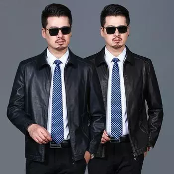 Spring and Autumn Middle-aged Men s Leather Lapel Casual Leather Jacket Handsome Motorcycle Soft Leather Jacket Dad s Top 170