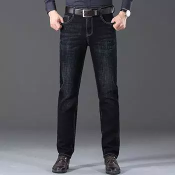 Spring and Autumn Models of Jeans Men s Summer New Business Elastic Loose Straight Middle-aged Casual High-end Long Trousers 28 чёрный