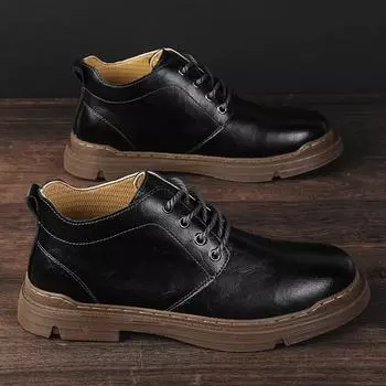 Spring and Autumn new Amazon hot-selling business leather shoes first layer cowhide middle help Martin boots men s casual leather shoes 38 чёрный