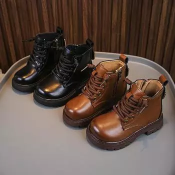 Весна и осень Новые короткие ботинки для мальчиков и девочек в британском стиле, детские бархатные теплые зимние ботинки в стиле ретро 26