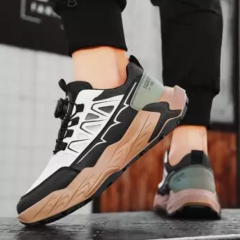 Spring and Autumn New Breathable Rotary Buckle Running Shoes Men s Casual Sports Outdoor Platform Men s Shoes Student Jogging Shoes 39