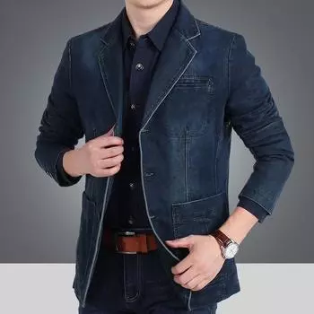 Spring and Autumn New Casual Denim Suit Jacket Men Handsome Slim Solid Color Small Suit Fashion Jacket M