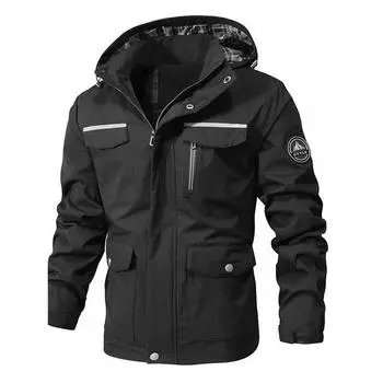 Весна и осень, новая повседневная тонкая дышащая куртка средней и длинной длины, мужской тренчкот с капюшоном и множеством карманов M чёрный