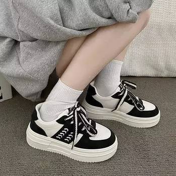 Spring and Autumn New Casual Versatile Sports Board Shoes Ins Tide-increasing White Shoes 35 чёрный