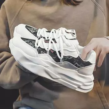 Весна и осень Новые дышащие кроссовки для бега из ткани с толстой подошвой и низким верхом на шнуровке для отдыха Мужская модная обувь для папы 39