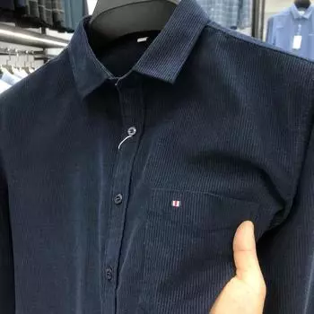 Весна и осень новый хлопок повседневный длинный рукав карман лацканы деловой мода вышитый однотонный топ рубашка/футболка M
