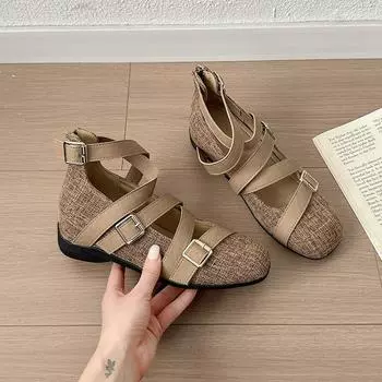 Spring and Autumn New Design Cross Buckle Flat Ballet Shoes Square Versatile Women s Single Shoes 35
