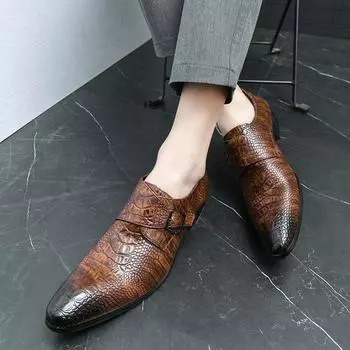 Spring and Autumn New Dress Business Leather Shoes Fashion Trend Casual British Chelsea Crocodile Pattern Pointed Men s Leather Shoes 38