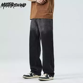 Весна и осень Новые модные мужские джинсы в уличном стиле Повседневные американские ретро-стили Градиентные черные джинсы Мешковатые прямые джинсовые брюки M чёрный