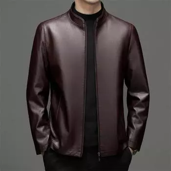 Весенне-осенняя новая кожаная куртка для папы, мужская повседневная бархатная утолщенная куртка из натуральной овчины 170