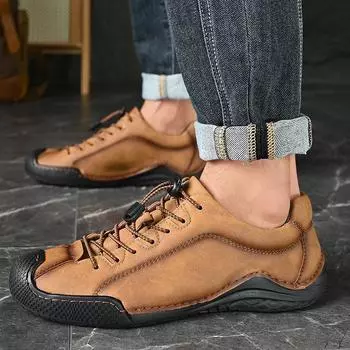 Spring and Autumn New Foreign Trade 2025 Hot-selling Outdoor Leisure Octopus Doudou Shoes Genuine Leather Outdoor Men s Leather Shoes 38 чёрный