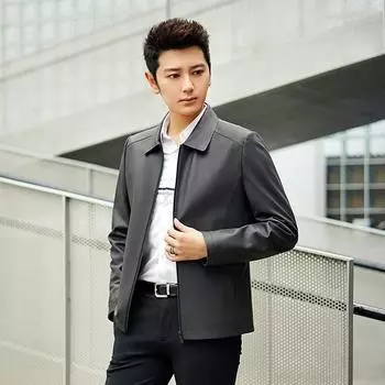 Spring and Autumn New Genuine Leather Jacket Men s Lapel Business Casual Sheepskin Middle-aged Leather Jacket Slim Fit M