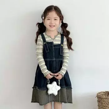 Новое повседневное платье-рубашка из денима в стиле ретро для девочек на весну и осень 90cm синий